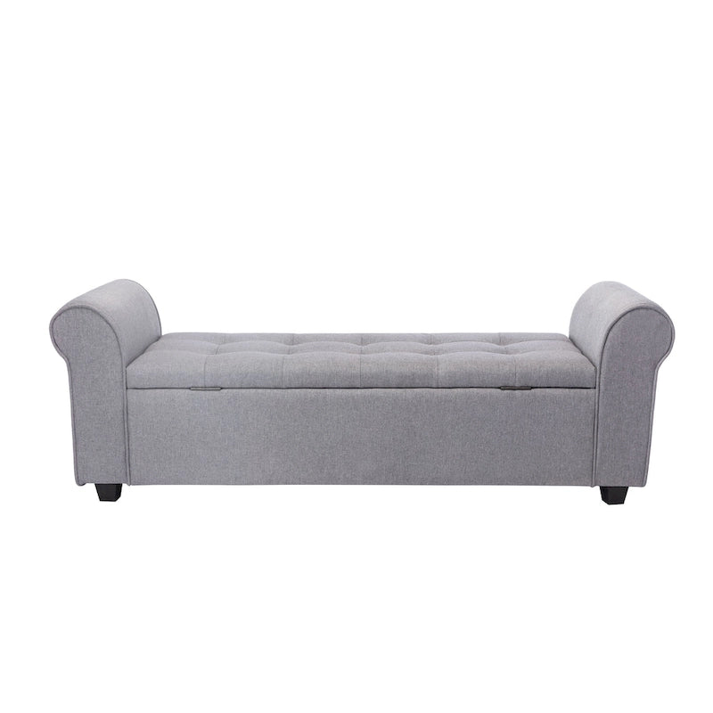 Storage Bench, Rolled Armrests, Fabric Upholstery