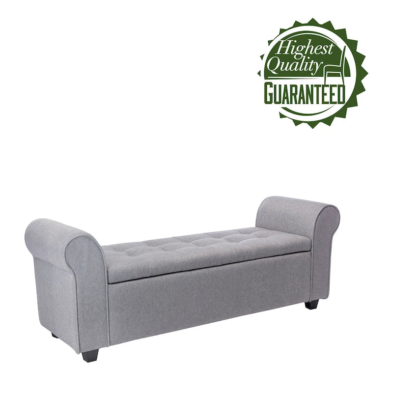 Storage Bench, Rolled Armrests, Fabric Upholstery