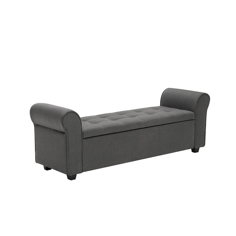 Storage Bench, Rolled Armrests, Fabric Upholstery