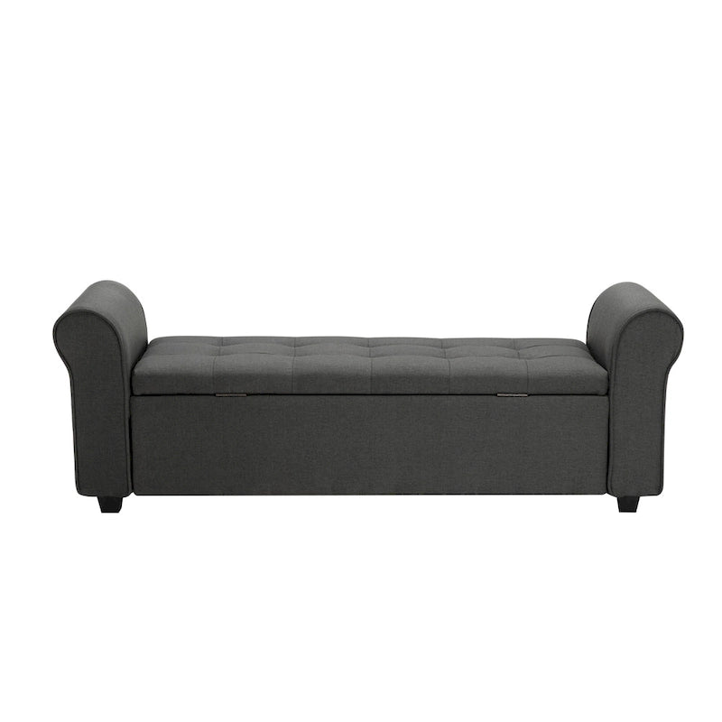 Storage Bench, Rolled Armrests, Fabric Upholstery