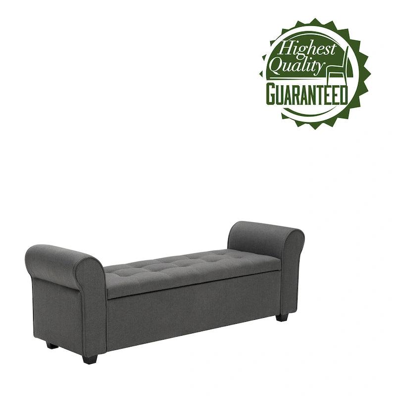 Storage Bench, Rolled Armrests, Fabric Upholstery