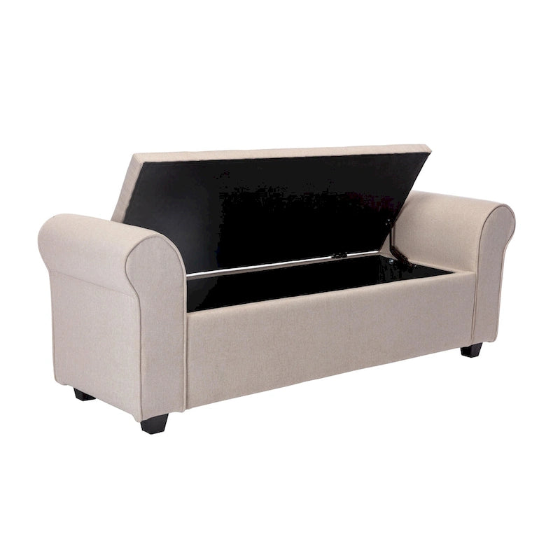 Storage Bench, Rolled Armrests, Fabric Upholstery
