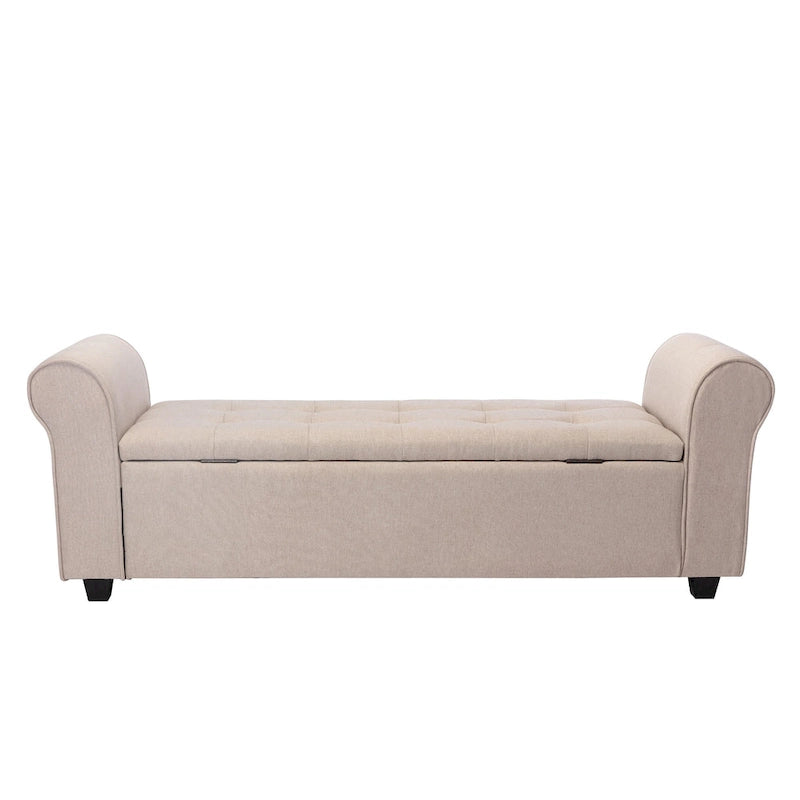 Storage Bench, Rolled Armrests, Fabric Upholstery