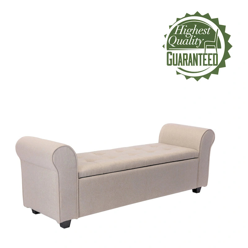 Storage Bench, Rolled Armrests, Fabric Upholstery