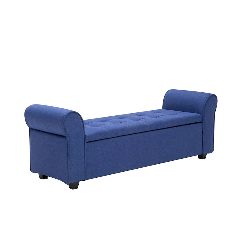 Storage Bench, Rolled Armrests, Fabric Upholstery