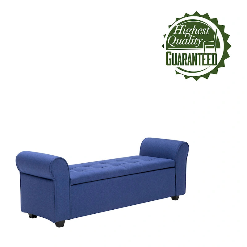 Storage Bench, Rolled Armrests, Fabric Upholstery