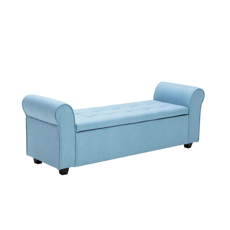 Storage Bench, Rolled Armrests, Fabric Upholstery