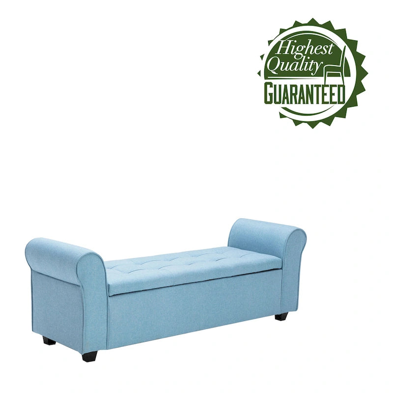 Storage Bench, Rolled Armrests, Fabric Upholstery