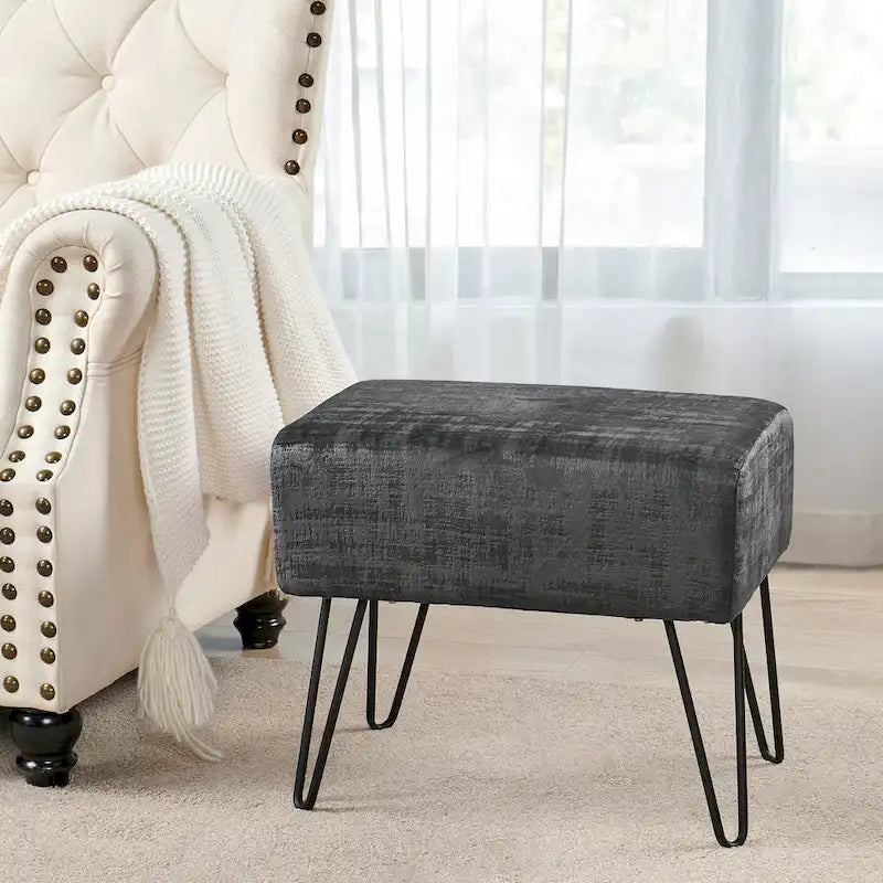 Textured Velvet Ottoman