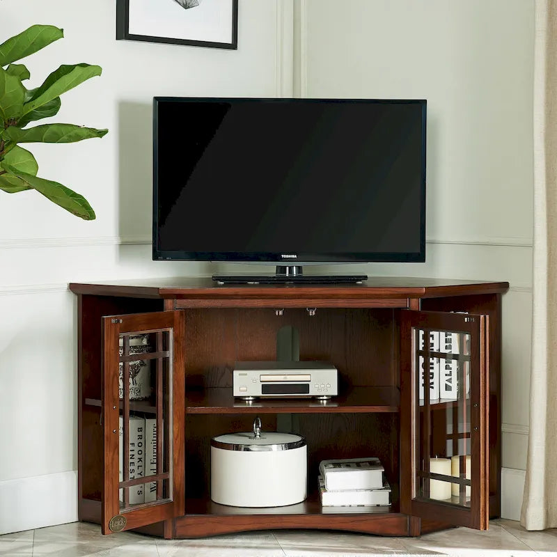 Solid Wood Mission Oak Two Door Corner TV Stand