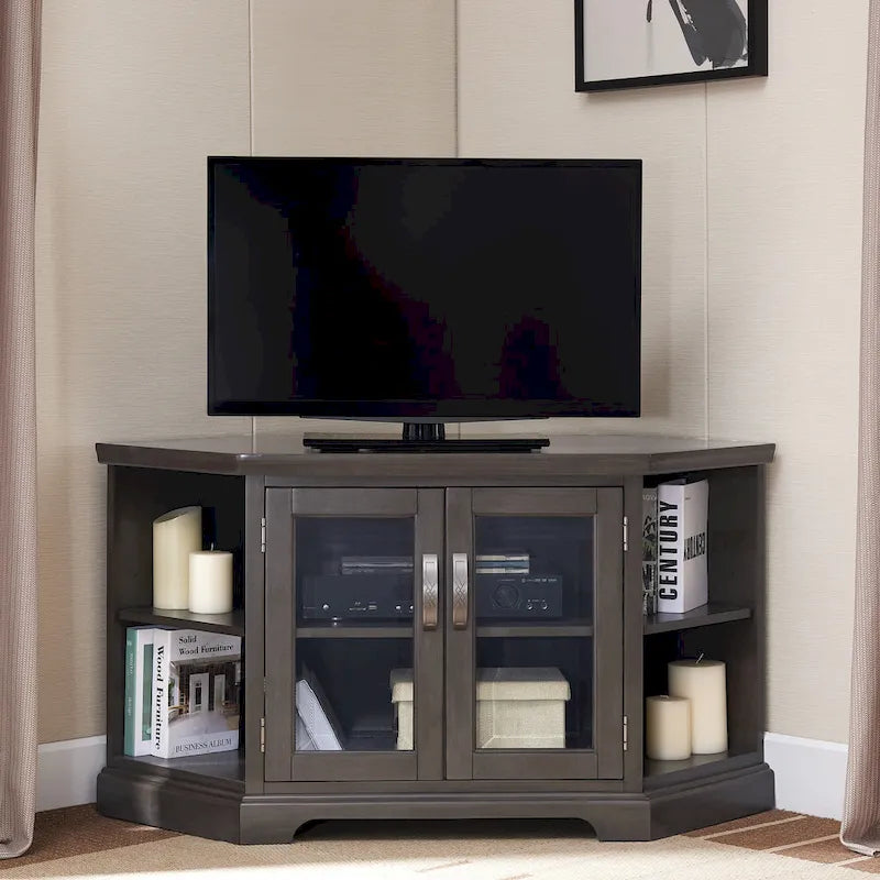 Solid Wood Mission Oak Two Door Corner TV Stand