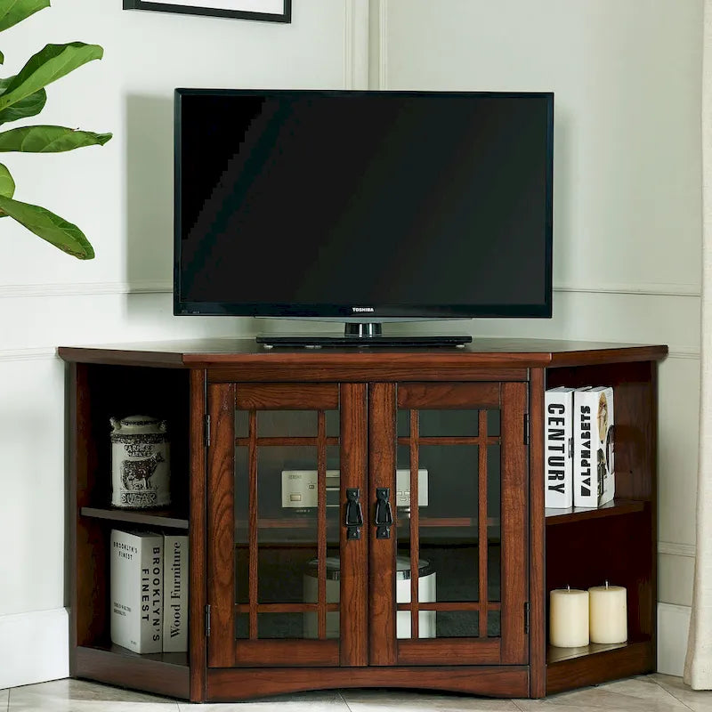 Solid Wood Mission Oak Two Door Corner TV Stand