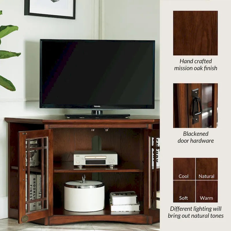 Solid Wood Mission Oak Two Door Corner TV Stand