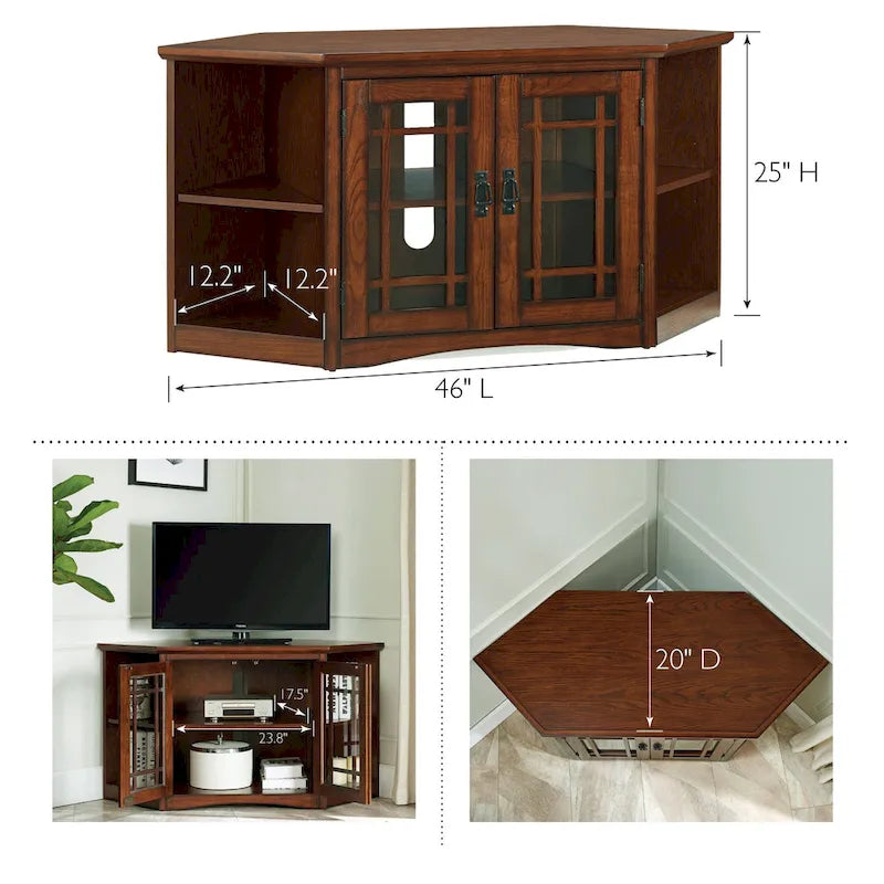 Solid Wood Mission Oak Two Door Corner TV Stand