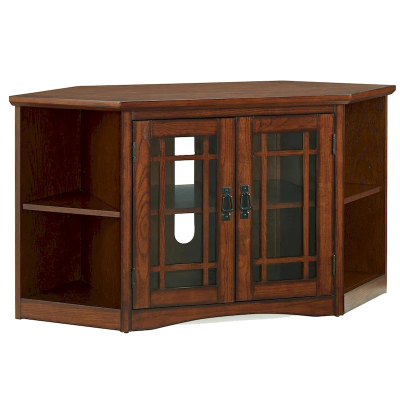 Solid Wood Mission Oak Two Door Corner TV Stand
