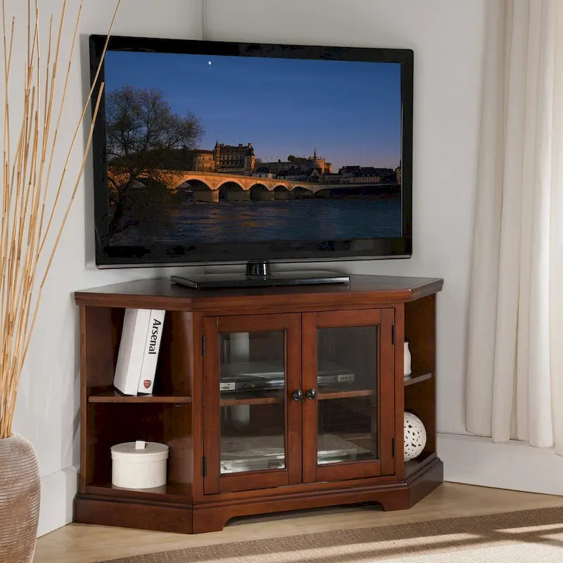 Solid Wood Mission Oak Two Door Corner TV Stand