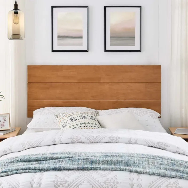 Solid Wood Headboard for Queen/King Size Bed with Flat Panel Design, Match with Our Floating Bed Frame, Teak