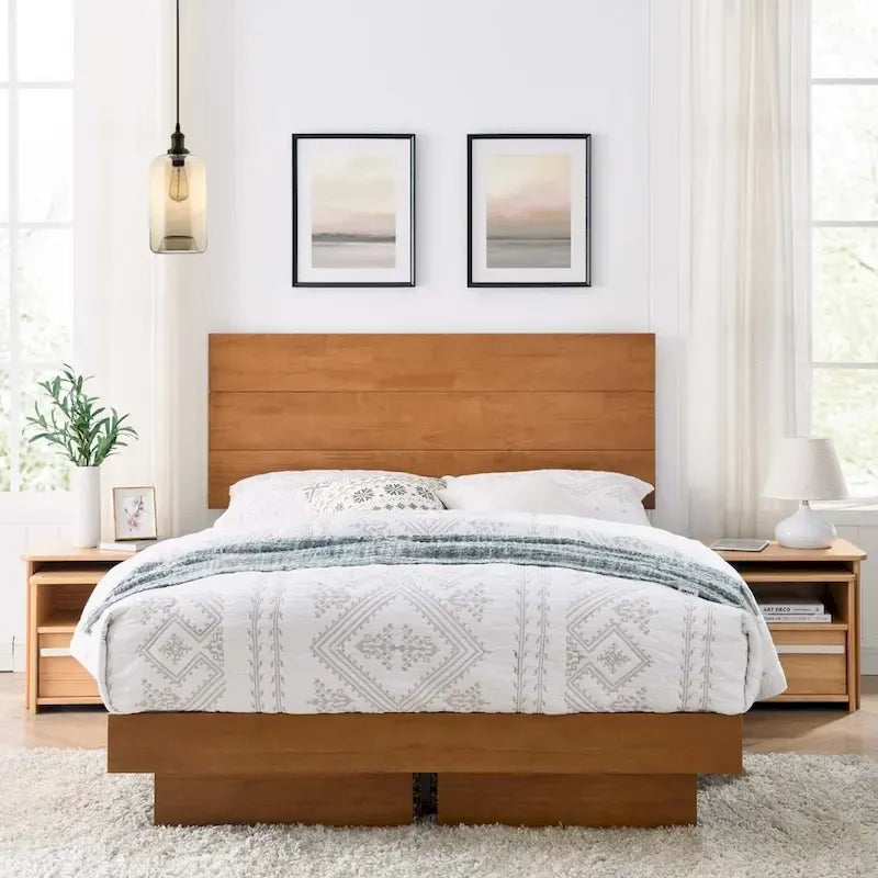Solid Wood Headboard for Queen/King Size Bed with Flat Panel Design, Match with Our Floating Bed Frame, Teak