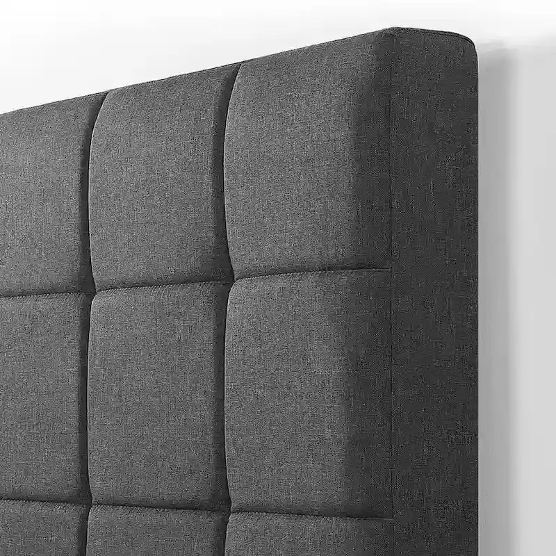 Grey Upholstered Square Stitched Platform Bed Frame