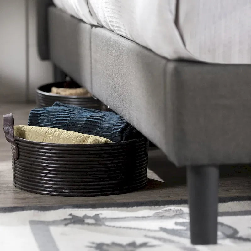 Grey Upholstered Square Stitched Platform Bed Frame