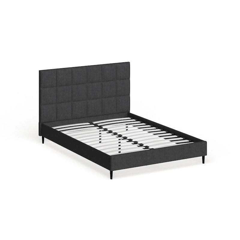 Grey Upholstered Square Stitched Platform Bed Frame