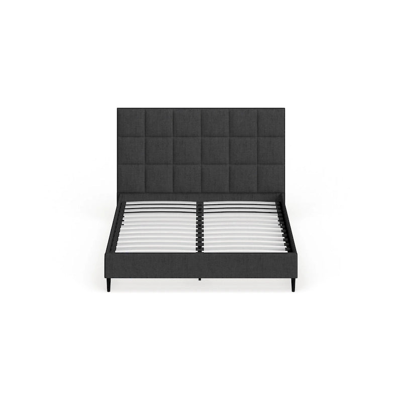 Grey Upholstered Square Stitched Platform Bed Frame