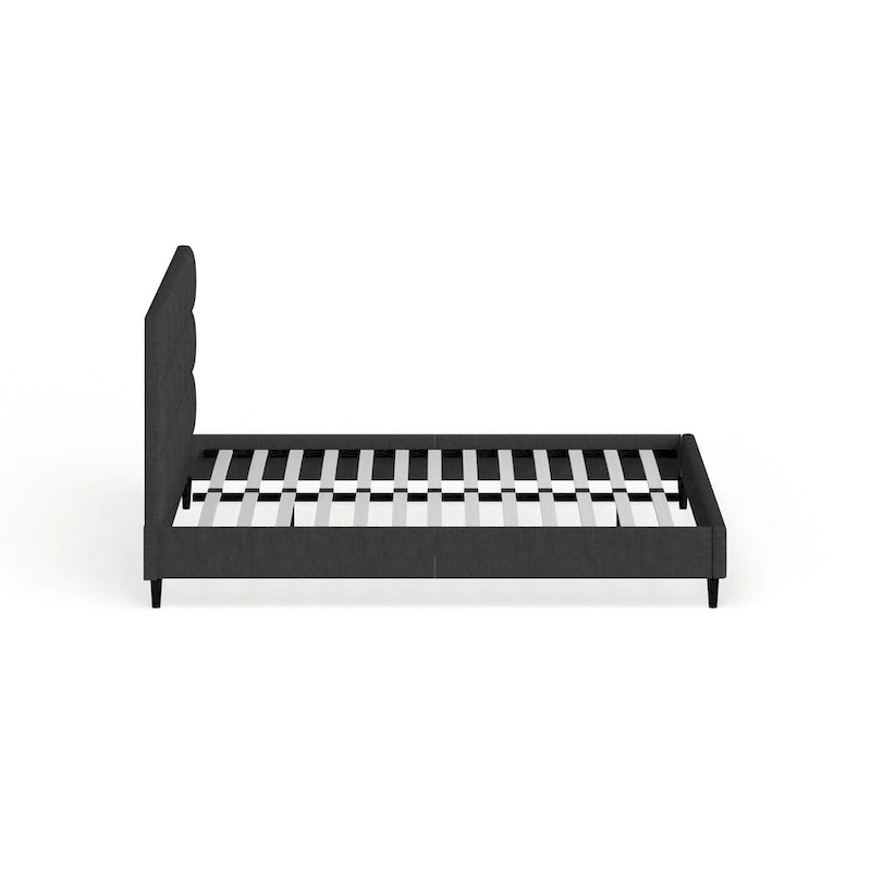 Grey Upholstered Square Stitched Platform Bed Frame