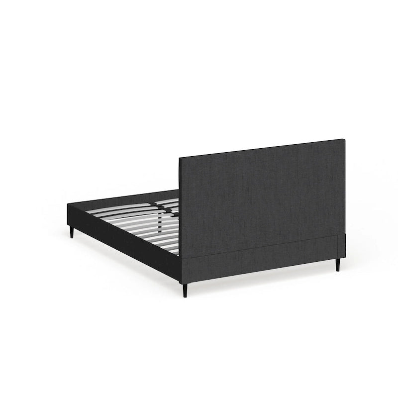 Grey Upholstered Square Stitched Platform Bed Frame