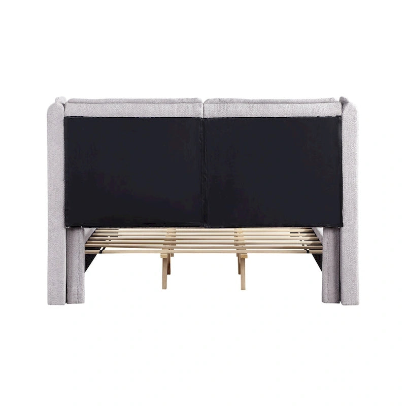 Modern Boucle Fabric Queen-size Platform Bed with Wingback Headboard