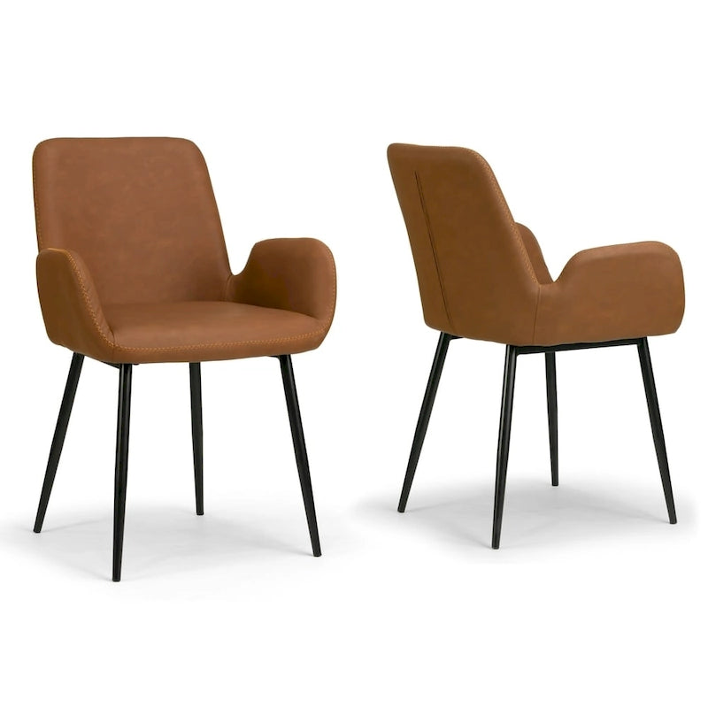 Set of 2 Alrik Brown Arm Chair with Zigzag Stitching Black Metal Legs