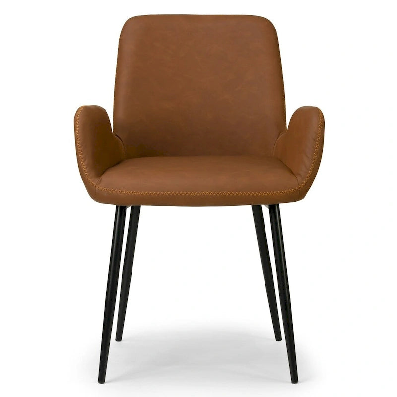 Set of 2 Brown Arm Chair with Zigzag Stitching Black Metal Legs