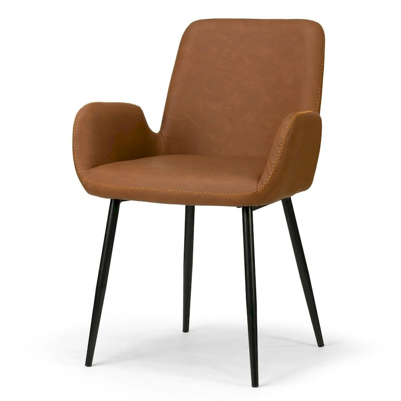 Set of 2 Brown Arm Chair with Zigzag Stitching Black Metal Legs