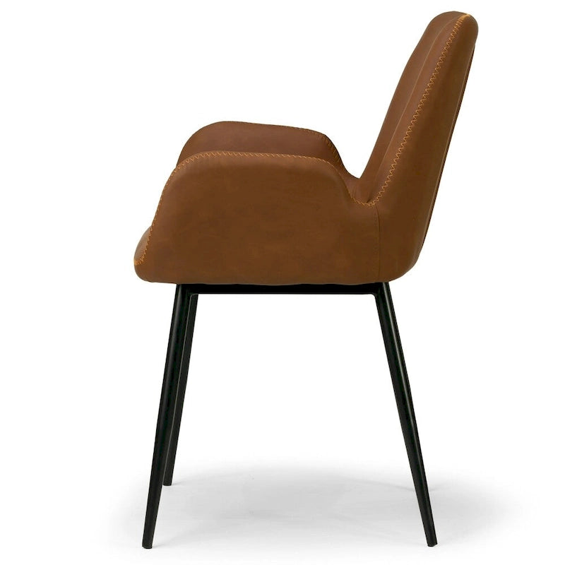 Set of 2 Brown Arm Chair with Zigzag Stitching Black Metal Legs