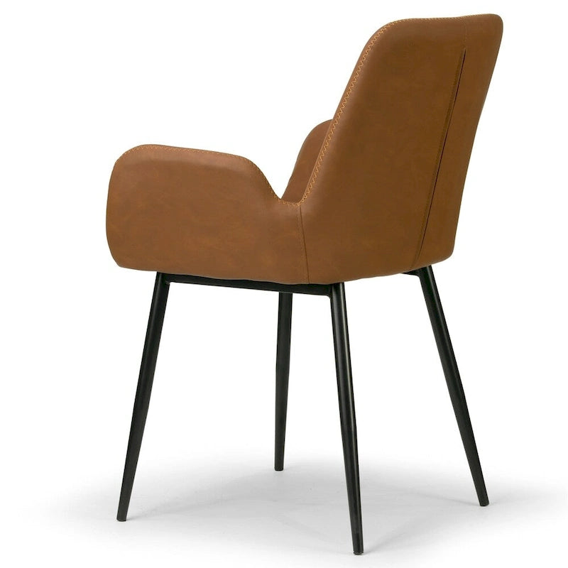 Set of 2 Brown Arm Chair with Zigzag Stitching Black Metal Legs