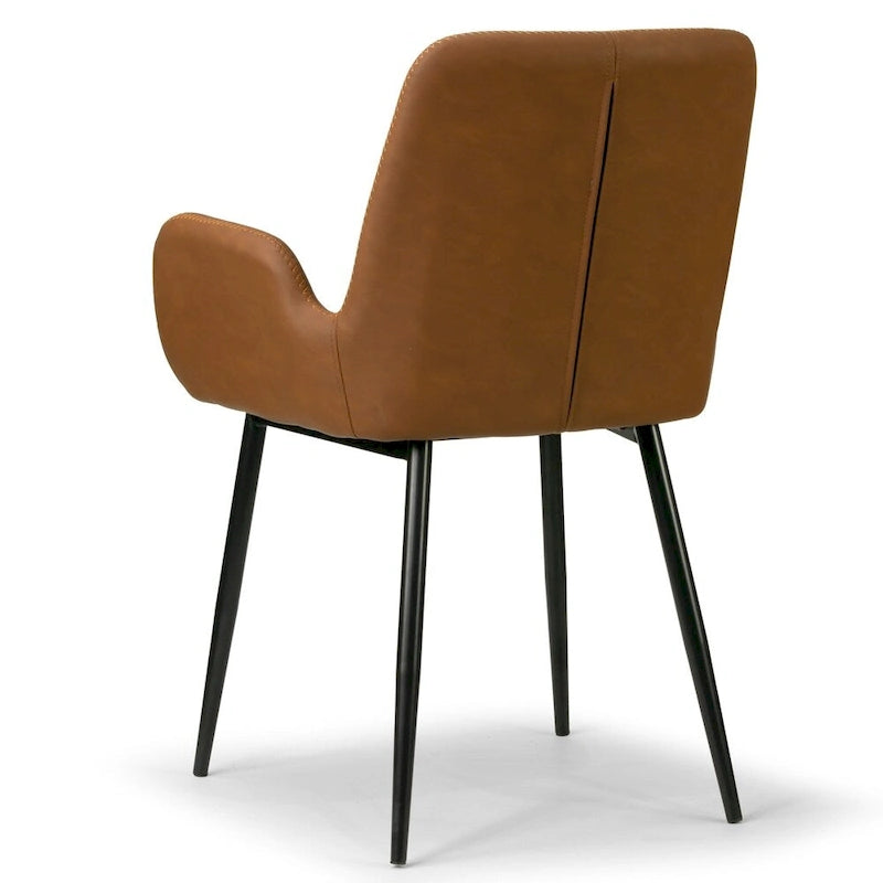 Set of 2 Brown Arm Chair with Zigzag Stitching Black Metal Legs