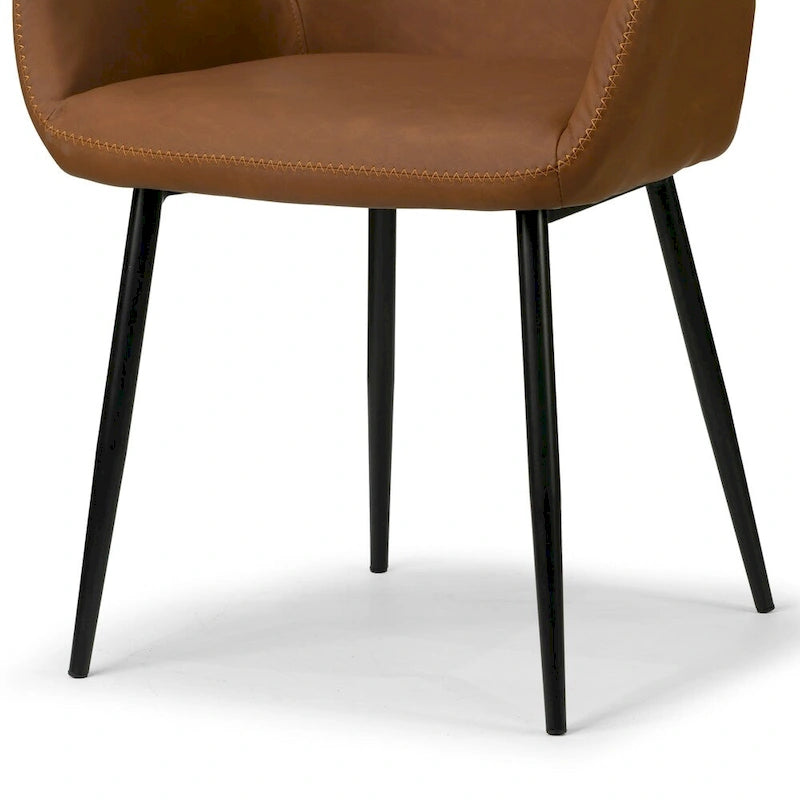 Set of 2 Brown Arm Chair with Zigzag Stitching Black Metal Legs