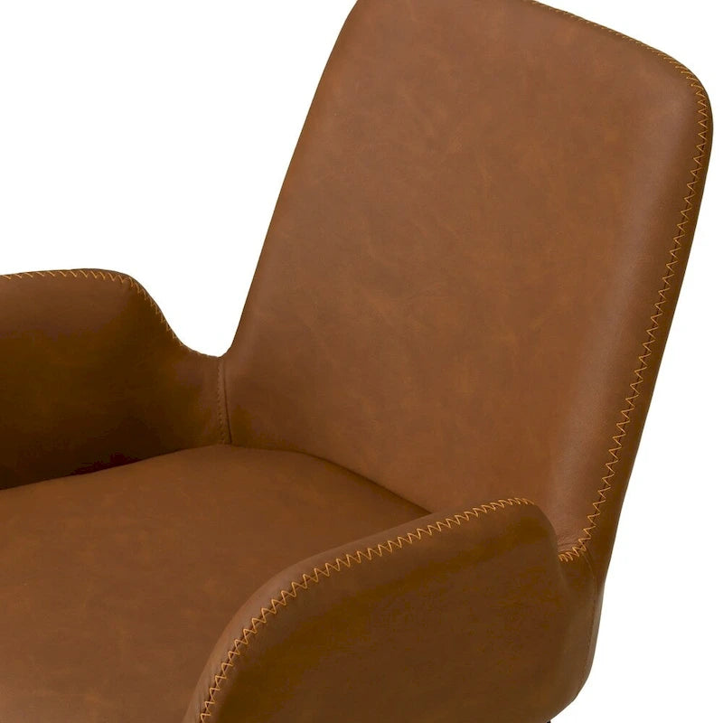 Set of 2 Brown Arm Chair with Zigzag Stitching Black Metal Legs
