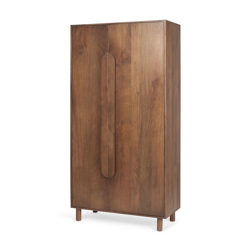 Medium Brown Solid Wood Armoire Cabinet - 38.8L x 19.8W x 68.5H