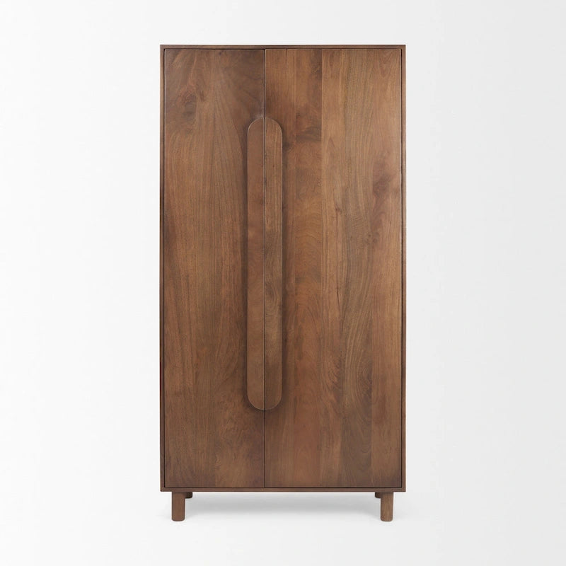 Medium Brown Solid Wood Armoire Cabinet - 38.8L x 19.8W x 68.5H