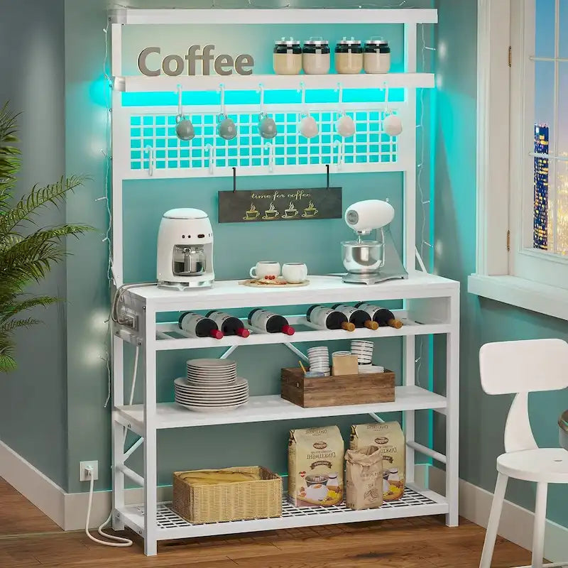 Bakers Rack with Power Outlet 6-Tier Coffee Bar Microwave Stand
