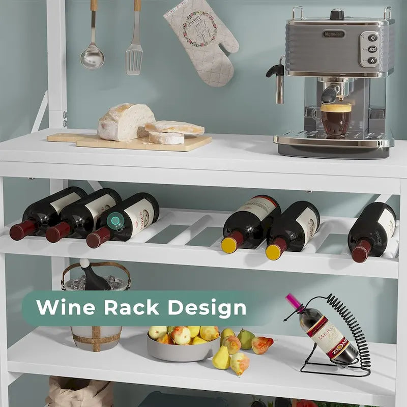 Bakers Rack with Power Outlet 6-Tier Coffee Bar Microwave Stand