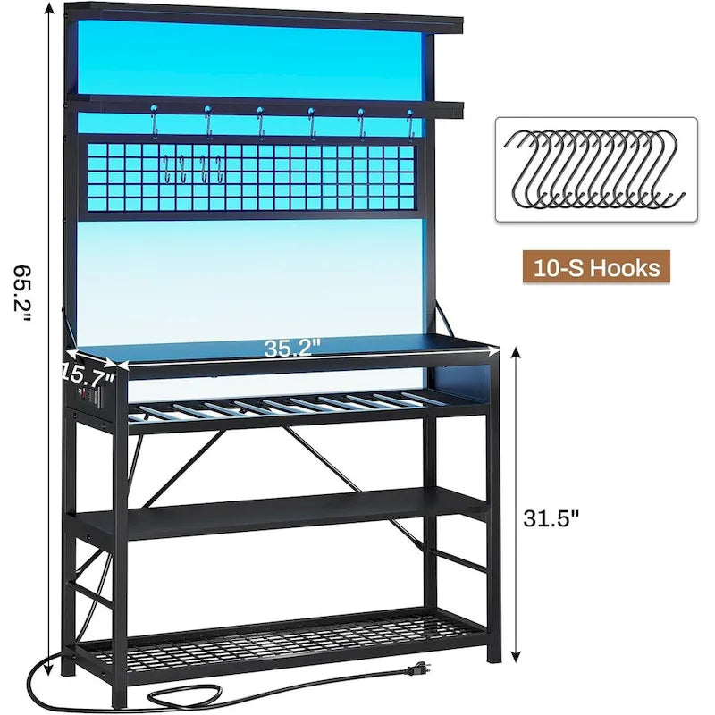 Bakers Rack with Power Outlet 6-Tier Coffee Bar Microwave Stand