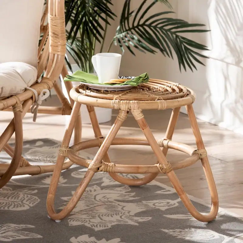 bali & pari Jacinda Modern Bohemian Natural Brown Rattan End Table