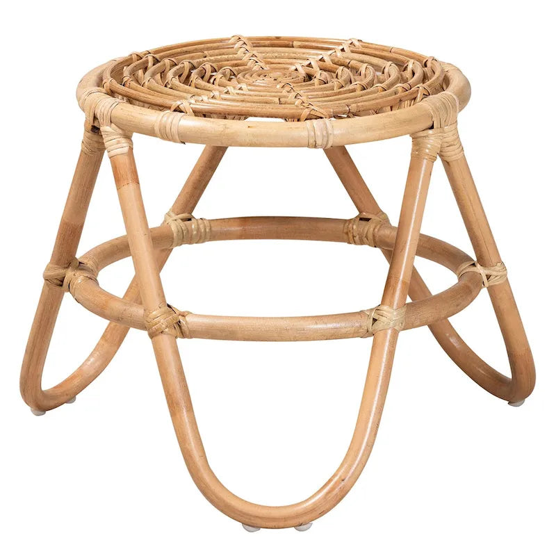 Modern Bohemian Natural Brown Rattan End Table
