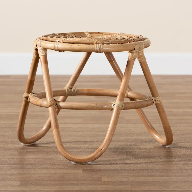 Modern Bohemian Natural Brown Rattan End Table