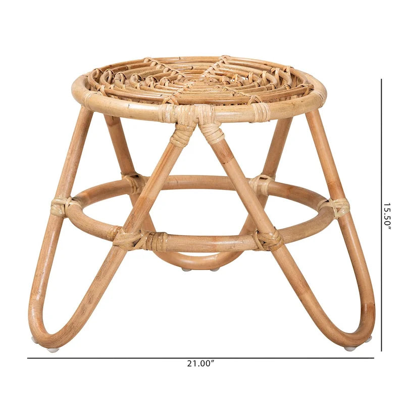 Modern Bohemian Natural Brown Rattan End Table