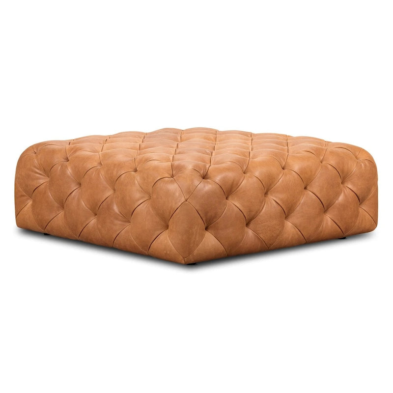 Leather Ottoman in Cognac Tan