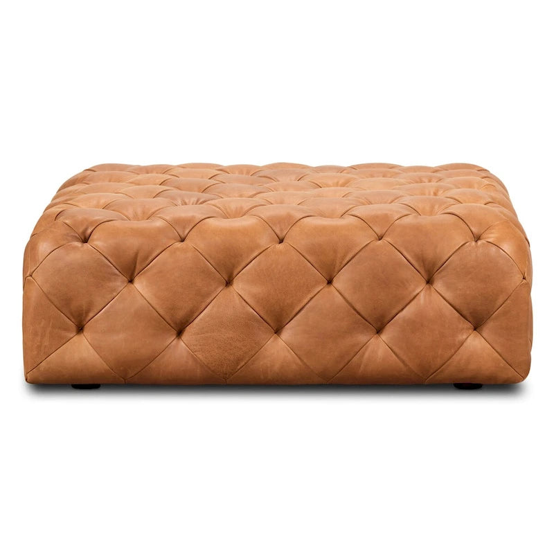 Leather Ottoman in Cognac Tan