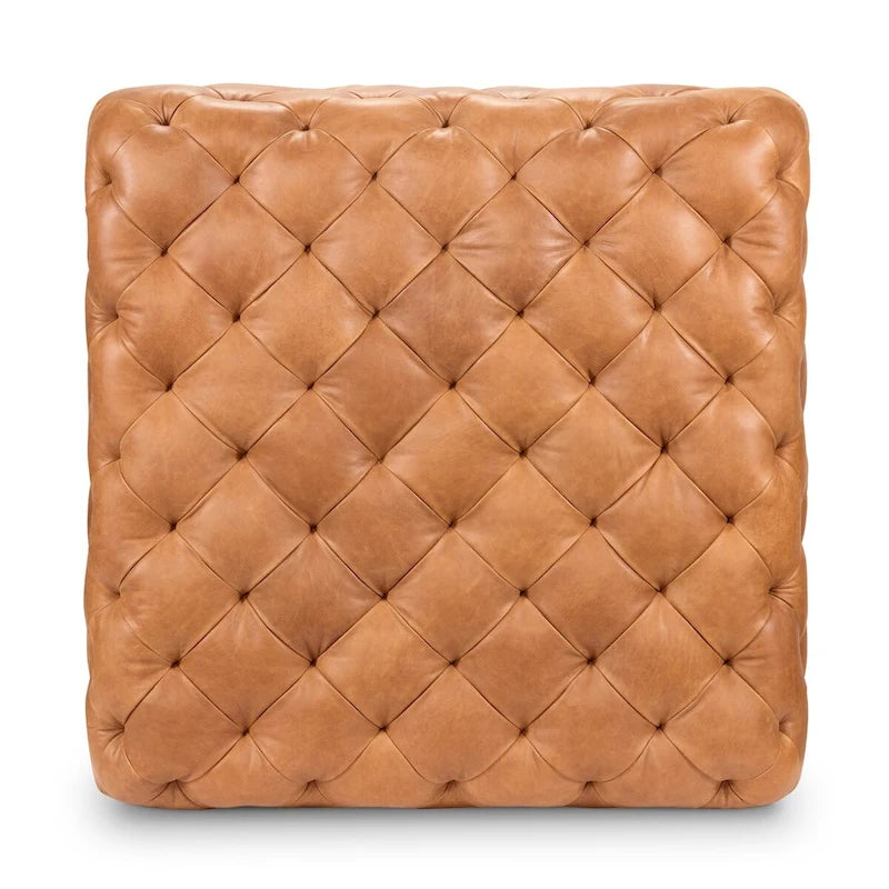 Leather Ottoman in Cognac Tan
