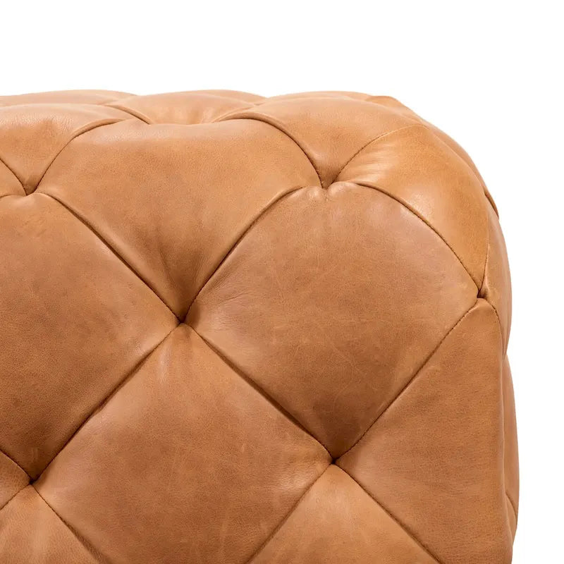 Leather Ottoman in Cognac Tan